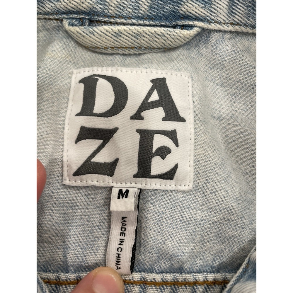Daze Blue Denim Jean Jacket Medium Trucker Cut Off Cropped Classic Retro grunge - Picture 6 of 8